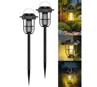 Hoofun Luces solares de jardín, paquete de 2 luces LED impermeables alimentadas por energía solar para exteriores, encendido/apagado automático, instalación 3 en 1: colgante, estaca de suelo, fijación