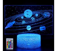 Hoofun Sistema solar 3D de luz nocturna, lámpara de ilusión espacial del universo, 16 colores cambiantes, luz nocturna LED para decoración de habitación de niños en cumpleaños o vacaciones