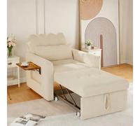 HOOGDLJ Sofá cama pequeño, con función de dormir, sofá cama con respaldo ajustable de 5 niveles, con función de cama, sofá cama con cojín y bolsillo lateral, tejido de chenilla (beige)