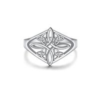 HOOHWE Anillo de nudo de bruja de plata de ley 925 con nudo celta de alto pulido, resistente al deslustre, anillo de boda apilable, joyería irlandesa, regalos para mujeres N 1/2, N 1/2, Plata de ley,
