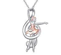 HOOHWE Collar de plata de ley con forma de corazón y nota musical, cadena de ballet de clave de sol para mujer, collares de música de dos tonos, regalos musicales para bailarinas, amantes de la