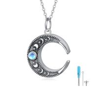 HOOHWE Collar de urna de piedra lunar para cenizas, plata de ley 925, collar de fase media luna, fase, colgante, círculo, luna, colgante para mujeres, joyería de luna, cenizas, recuerdo, Plata