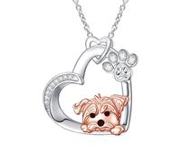 HOOHWE Collar Yorkie/Corgi con colgante de cerdo y vaca de las tierras altas, collar de plata de ley 925 con colgante de cerdo y corazón para mujer, 0.88 * 0.91 inches, Plata esterlina