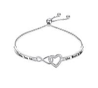 HOOHWE Pulsera inspiradora de corazón de plata de ley 925 con diseño de corazón con texto en inglés "I Love You To The Moon And Back ajustable para madre e hija pulseras de amistad para mujeres