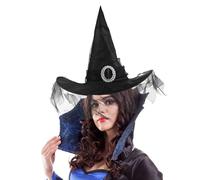 Hooin Sombrero de bruja de Halloween de lujo con velo. Sombrero clásico de mago bruja (Negro)