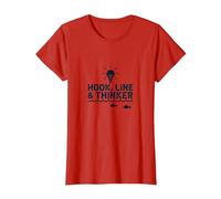 Hook Line & Thinker Niños Pesca Inteligente Angler Humor Camiseta, Mujer, Rojo, S