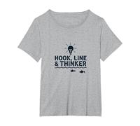 Hook Line & Thinker Niños Pesca Inteligente Angler Humor Camiseta, Mujer Tallas Grandes, Gris Jaspeado, 4XL Grande
