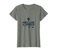 Hook Line & Thinker Niños Pesca Inteligente Angler Humor Camiseta, Mujer, Verde Militar Jaspeado, L