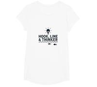 Hook Line & Thinker Niños Pesca Inteligente Angler Humor Camiseta, Niñas, Blanco, XS