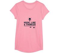 Hook Line & Thinker Niños Pesca Inteligente Angler Humor Camiseta, Niñas, Rosado, Grande