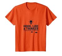 Hook Line & Thinker Niños Pesca Inteligente Angler Humor Camiseta, Niños, Naranja, 12 años