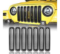 Hooke Road Insertos de malla de rejilla frontal negros con clip para Jeep Wrangler TJ y Unlimited 1997-2006 (paquete de 7)