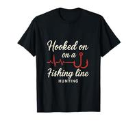 Hooked on a Fishing Line Heartbeat Hook Gráfico Rojo Negro Camiseta