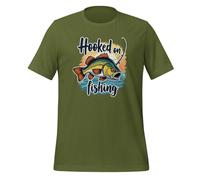 Hooked On Fishing - Camiseta unisex para adulto con gráfico divertido, verde oliva, XL
