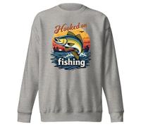Hooked on Fishing with Sunset Graphic - Sudadera unisex para adulto, Gris carbón., M