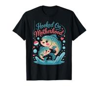 Hooked On Motherhood Cute Fishing Mom Outdoor Mama Camiseta