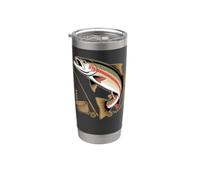 Hooked on Trout Fly Fishing Angler Fishing Pun Vaso térmico de acero inoxidable de doble pared