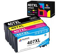Hookink 407XL Cartuchos de impresora Compatibles para Epson 407XL 407 XL Cartuchos de impresora Multipack Compatibles para Epson Workforce Pro WF 4745 DTWF WF-4745 WF 4745DTWF Cartuchos Multipack (4