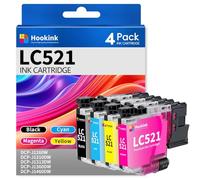 Hookink LC521 Cartuchos de Tinta Compatibles con Tinta Brother LC-521 LC521 para Brother DCP-J1260W DCP-J1310DW DCP-J1313DW DCP-J1360DW DCP-J1460DW DCPJ1260W (Negro Cian Magenta Amarillo)