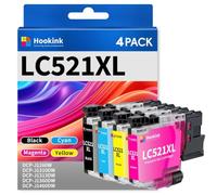 Hookink LC521 LC521XL Tinta Compatibles con Brother DCP-J1310DW 4-Pack | para Brother DCP-J1260W DCP-J1310DW DCP-J1313DW DCP-J1360DW DCP-J1460DW DCPJ1260W (Negro Cian Magenta Amarillo)