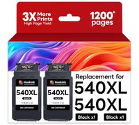 Hookink PG-540XL 540XL Negro Cartuchos Compatible para Canon MG3650 MG3650s | para Canon PIXMA TS5150 MG3600 MG4250 TS5100 TS5151 MG3150 MG3250 MX475 (2-Pack)