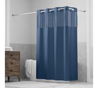 Hookless It’s A Snap! Waffle Shower Curtain, 3-in-1 Curtain Includes Fabric Shower Curtain with Sheer Top Window, Flex-On Rings & Fabric Liner with Magnets, 71” x 74”, Navy