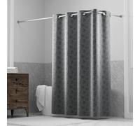 Hookless It's a Snap! Cortina de Ducha Jacquard 3 en 1, Incluye Cortina de Ducha de Tela con Anillos Flexibles y Forro de Tela con imanes, 71 x 74 Pulgadas, Estampado de Hojas botánicas, Gris