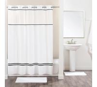 Hookless It's A Snap Escape Cortina de Ducha, Poliéster, Blanco/Negro, W 71" x L 74" (1 Panels)