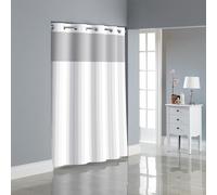 Hookless RBH35MY053 Cortina de Ducha de poliéster con diseño de Rayas victorianas con Forro de PEVA a presión y Anillos Flexibles, Color Blanco Brillante