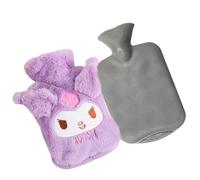 HOOKTA Bolsa de agua caliente de 1000 ml con funda de forro polar suave para compresas frías y calientes, ideal para calentar manos y pies, así como para aliviar el cuello (conejo morado)