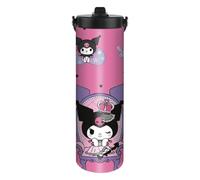 HOOKTA Kuromi Botella de agua de acero inoxidable de 590 ml con asa Kitty Sport Botellas de agua con pajita, a prueba de fugas, taza reutilizable (sesión)