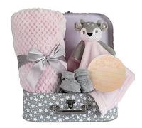Hoolaroo Manta para bebé recién nacida, manta de forro polar, edredón de ciervo rosa, botines de punto, cesta de bebé, maleta, regalos rosas para bebés, regalos para niñas