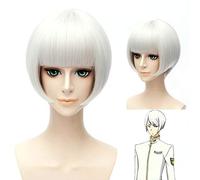 HOOLAZA Peluca corta y recta con flequillo de color blanco y plateado, lindo, de alta defensa de la tierra, club, amor, Cosplay