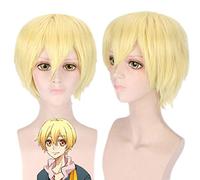 HOOLAZA Peluca de flequillo recto corto dorado 40 cm La animación Shiwasu Kakeru Cosplay peluca