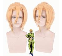 HOOLAZA Peluca dorada corta y esponjosa, 35 cm, JoJos extraña aventura, experiencia dorada, Pannacotta, Fugo, Cosplay