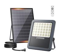 HOOLED Foco proyector LED solar, batería de gran capacidad de 18000 mAh, IP65 impermeable, 6500 K, luces solares de exterior con mando a distancia (función temporizador) y sensor crepuscular
