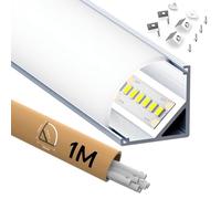 HOOLED perfil de aluminio para LED de 1 m x 10 unidades, perfil de aluminio con cubierta de PC opaca y mate, tamaño de las esquinas en forma de V de 15,8 mm x 15,8 mm, máximo de tira LED de 10,4 mm.