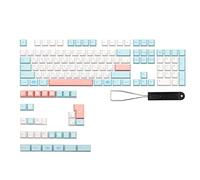 HOOLRZI 135 teclas gruesas de PBT de cinco lados sublimación de altura de cerezo para interruptores MX para 61 64 84 87 96 disposición tinte sub tecla rosa 135