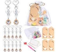 HOOLRZI 30 llaveros de corazones de cristal y colgante de ala para bautizos y regalos de invitados de boda con bolsa de organza y tarjeta de agradecimiento