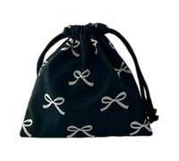 HOOLRZI Bolsa pequeña de algodón funcional con lazo para auriculares, pintalabios, llaves, negro-S