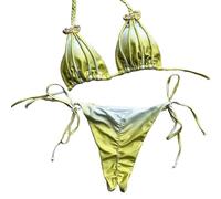 HOOLRZI Elegante conjunto de tankini de color sólido para mujer, con cordones, tela elástica, protección solar, traje de baño para piscina, traje de baño de dos piezas