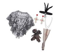 HOOLRZI Elegante conjunto de traje de fiesta de los años 20 con chal de noche con lentejuelas y accesorios para mujer, gran tema