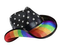 HOOLRZI Elegante sombrero de paja Homburg con ribete de estrella, cinta exótica, ala ancha, regalos sorpresa para vacaciones, ala ancha