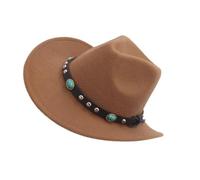 HOOLRZI Elegante sombrero Homburg con banda étnica única, plana, ala ancha, regalos sorpresa, accesorios para fotos de vacaciones, a la moda, Nuevos De Color Caqui, Talla única