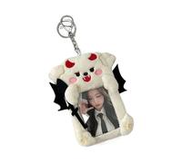 HOOLRZI Funda de felpa para tarjetas fotográficas con llavero, funda para fotos de ángel soportes para tarjetas fotográficas Kpop, bolsa porta tarjetas para estudiantes, colgante