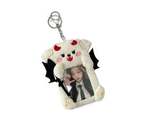 HOOLRZI Funda de felpa para tarjetas fotográficas con llavero, funda para fotos de ángel soportes para tarjetas fotográficas Kpop, bolsa porta tarjetas para estudiantes, colgante