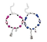 HOOLRZI Pulseras con Cuentas 2 uds. Pulsera con Dije de Estrella de Guitarra, Pulsera con Cuentas Simples, joyería llamativa, Pulsera Ajustable, Accesorios para Parejas