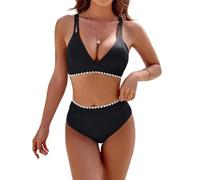 HOOLRZI Traje de baño dividido de dos piezas para mujer, conjunto de traje de baño push up, traje de baño con cuello en V, traje de baño de cintura alta para mujer, traje de baño push up para mujer