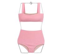 HOOLRZI Trajes de baño de dos piezas de color sólido para mujer, traje de baño deportivo de cintura alta para mujer, trajes de baño de color sólido, traje de baño push up