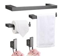 Hoomtaook 5 Piezas Toalleros de Baño, Accesorios Baño Papel Higiénico Instalación de Punzón de Superficie Acabado Cepillado Plata, 2 Ganchos